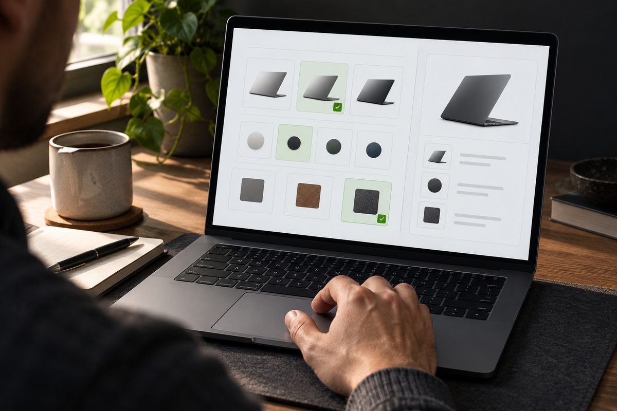 A user reviews an illustrative software setup option sheet and selection summary.